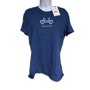 Life Is Good Womens TShirt Love To Ride Bike Blue Cotton Graphic Tee Size M